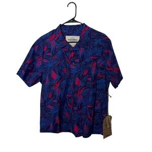 California Cowboy Shirt Mens Large Blue Pink High Water Floral Tropical Beach